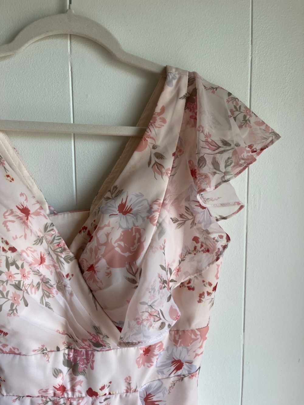 Amazon Pink Floral Ruffle V-Neck Maxi Wrap Wedding Mother Dress Sz Med - Picture 5 of 11